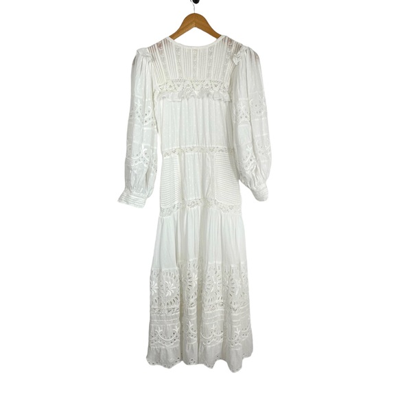 LoveShackFancy Womens Titania Midi Dress Sz 0 White Eyelet Embroidered Romantic - Picture 4 of 11